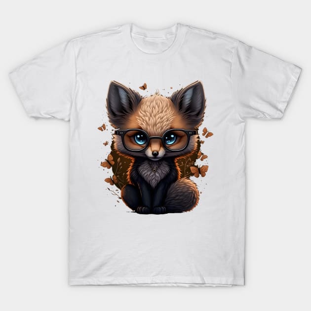 Sweet cute cartoon fox with glasses T-Shirt by MLArtifex